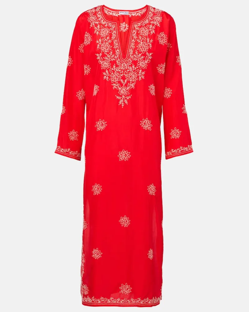 Juliet Dunn Caftano in seta con ricamo Rosso