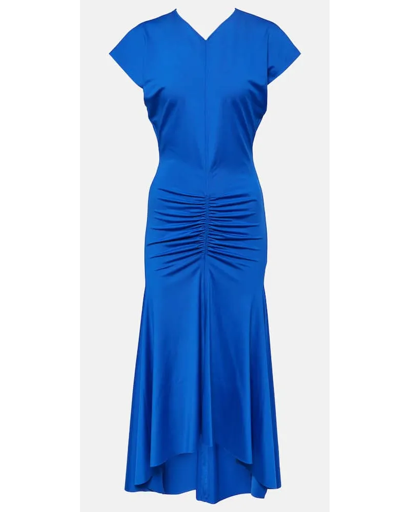 Victoria Beckham Abito midi in jersey con ruches Blu