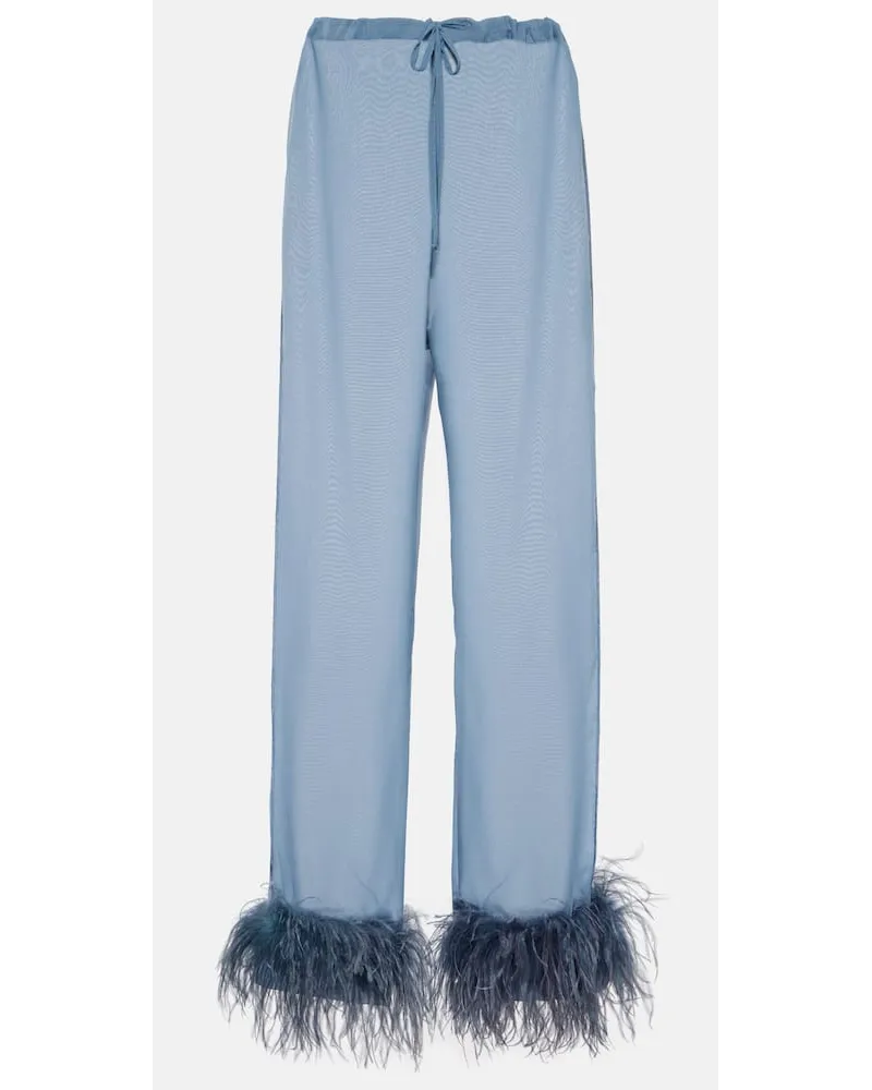 Oséree OsÃ©ree Pantaloni a gamba larga con piume Blu
