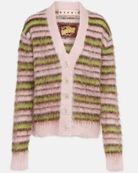 Marni Cardigan a righe in misto mohair Rosa