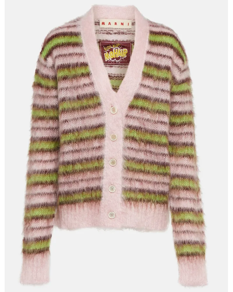 Marni Cardigan a righe in misto mohair Rosa