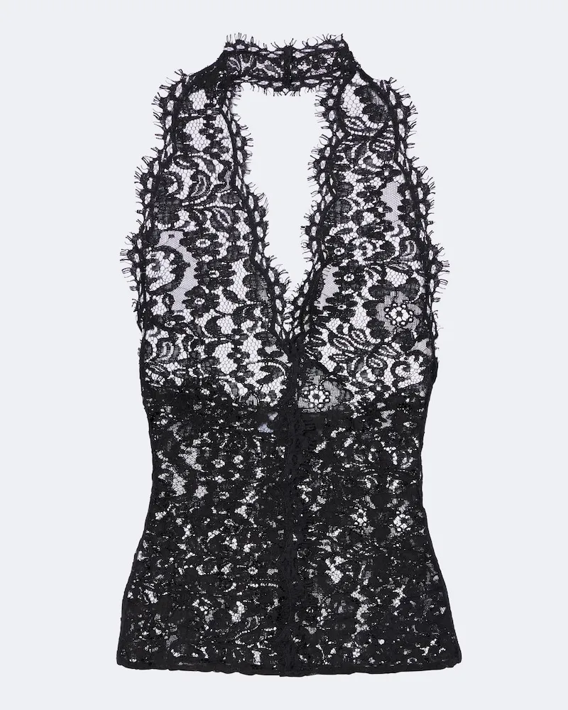 Stella McCartney Top in pizzo con scollo all’americana Nero
