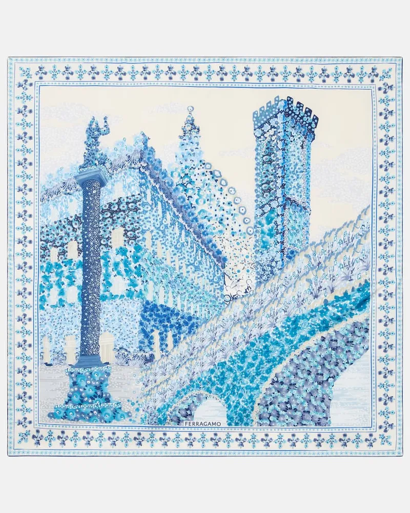 Ferragamo Foulard in seta con stampa Blu