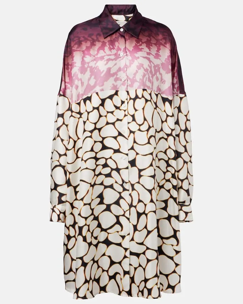 Dries van Noten Abito chemisier in seta con stampa Multicolore