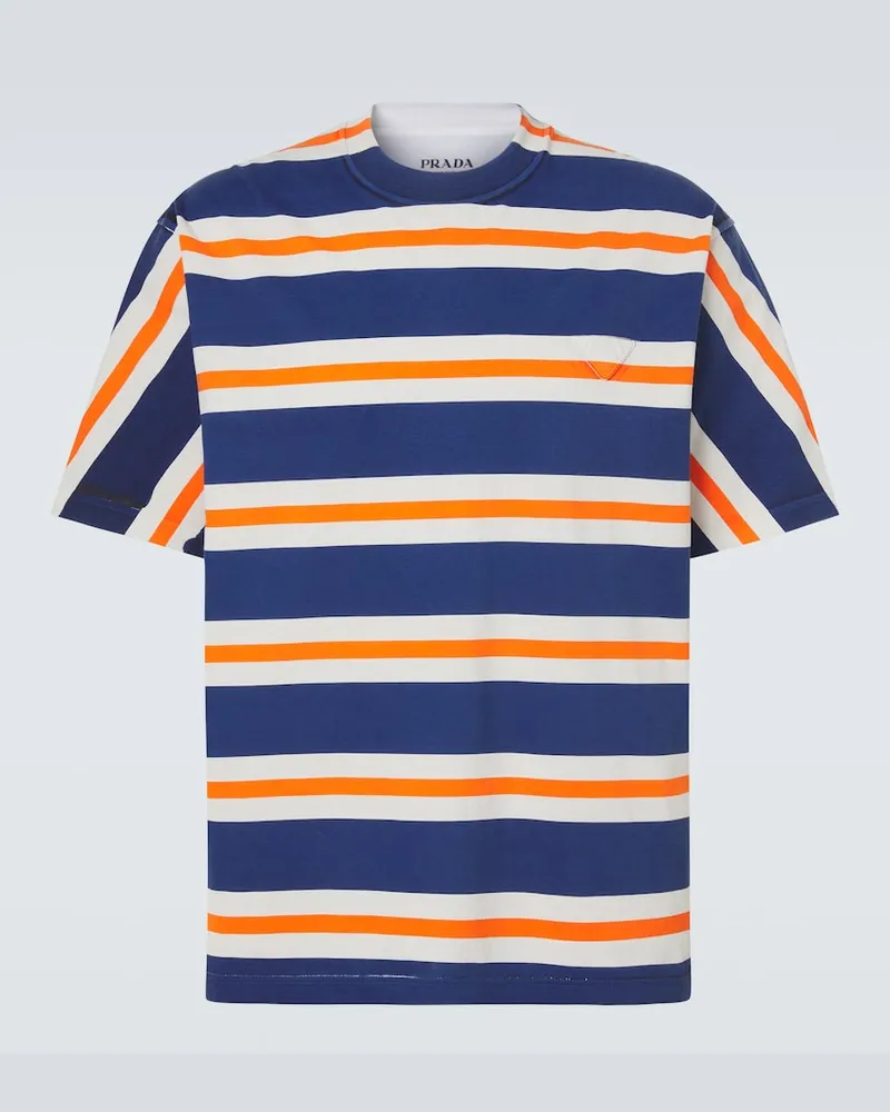Prada T-shirt in jersey di cotone a righe Multicolore