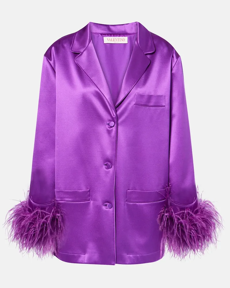 Valentino Garavani Camicia in raso di seta con piume Viola