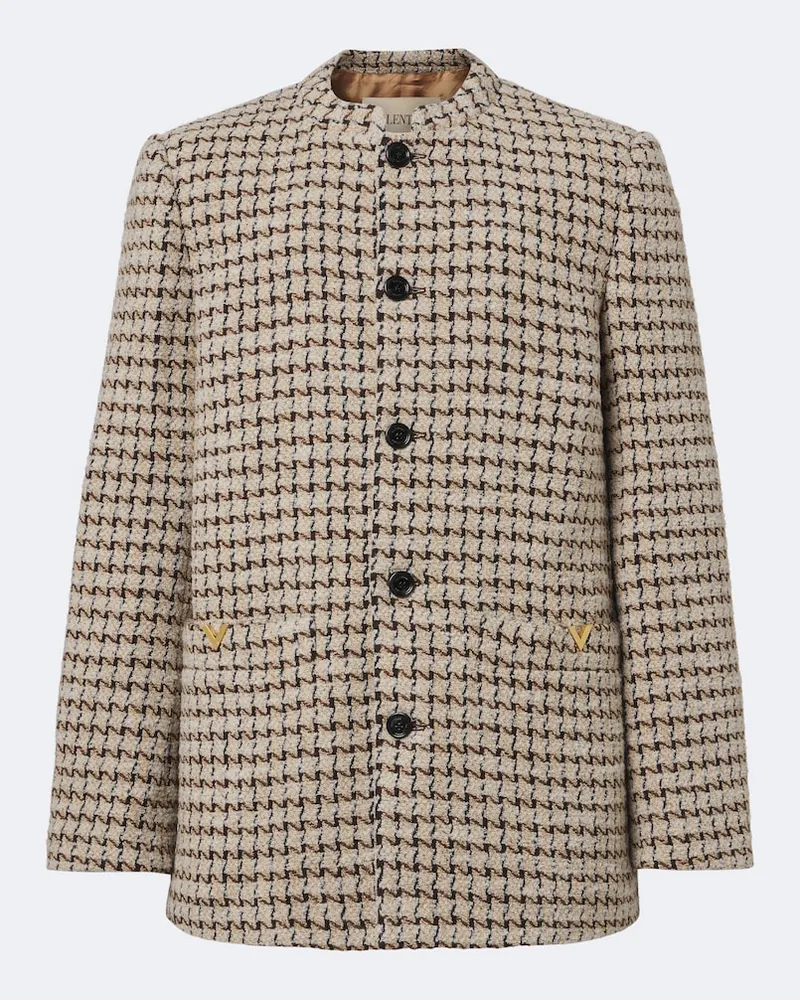 Valentino Garavani Blazer in misto lana e seta pied-de-poule Beige