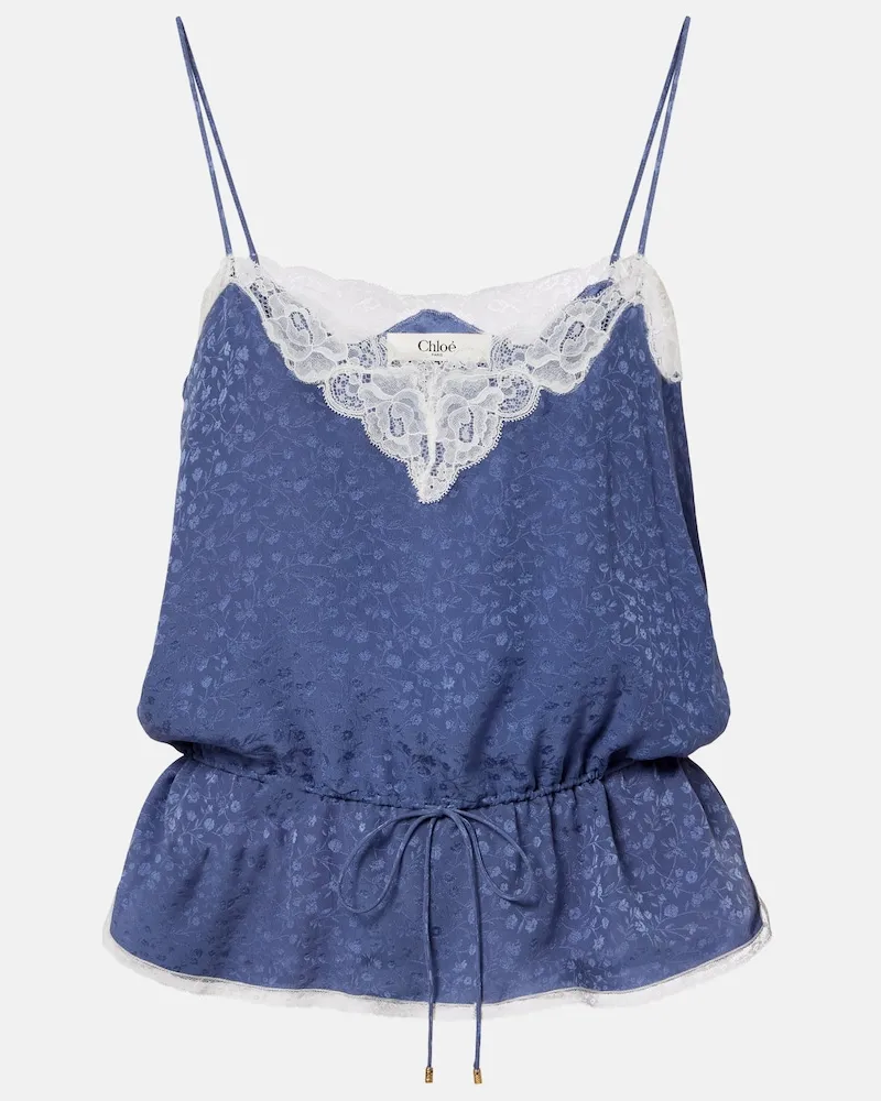Chloé ChloÃ© Top in jacquard di seta con pizzo Blu