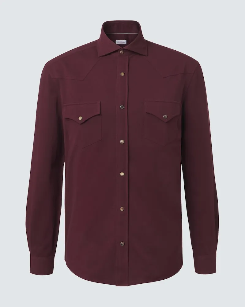 Brunello Cucinelli Camicia in piqué di cotone Borgogna