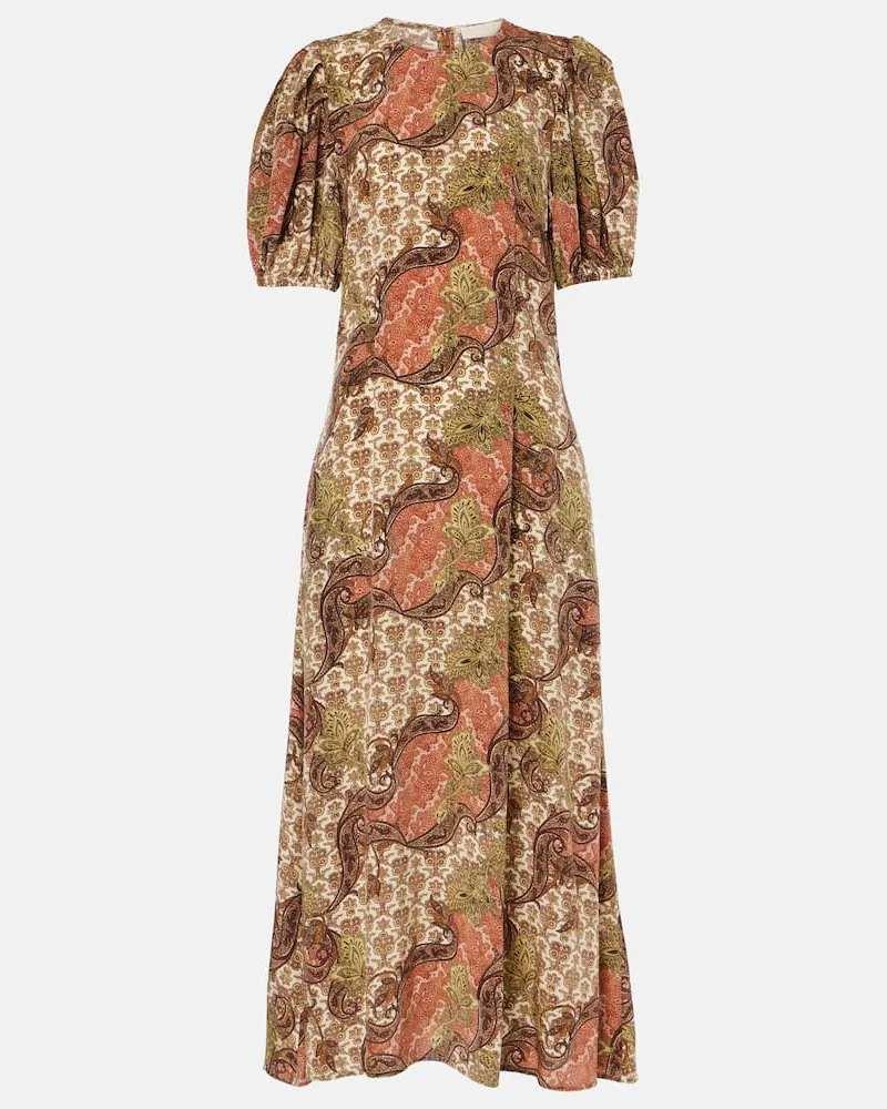 Ulla Johnson Abito midi Calais in seta Multicolore