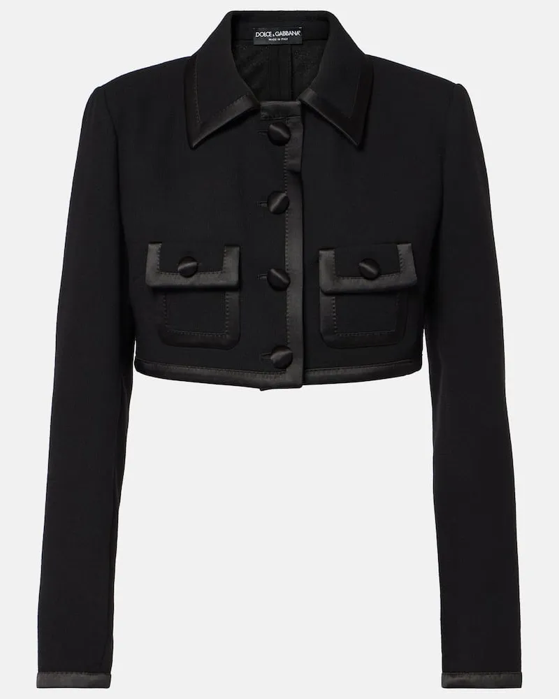 Dolce & Gabbana Giacca cropped in misto lana e seta Nero