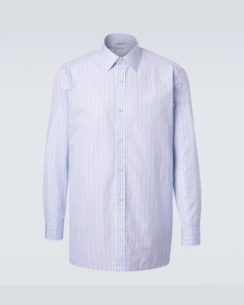 Charvet Camicia in popeline di cotone a quadri Blu