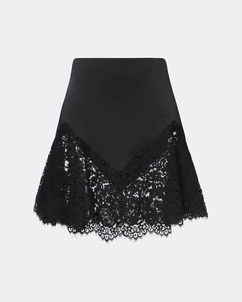 Stella McCartney Minigonna in satin asimmetrica con pizzo Nero