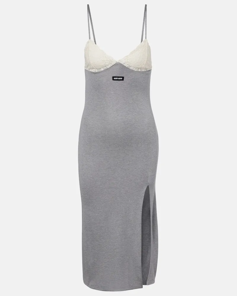 Miu Miu Abito midi con pizzo Grigio