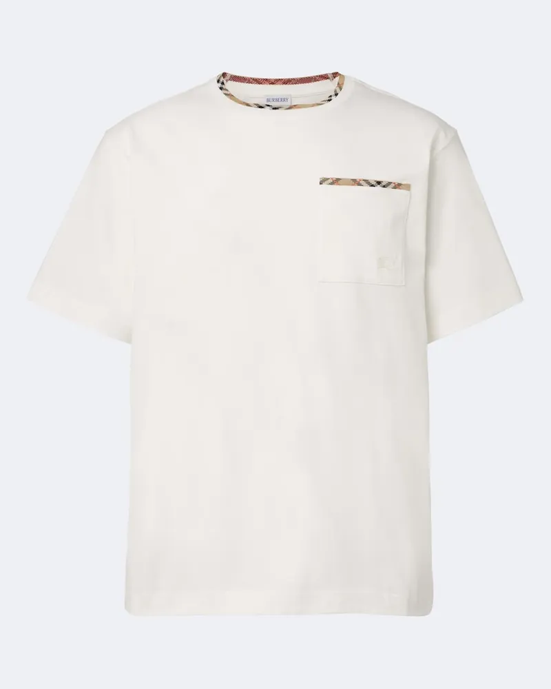 Burberry T-shirt Burberry Check in jersey di cotone Bianco