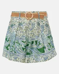 Zimmermann Shorts Ottie in lino con stampa paisley Verde