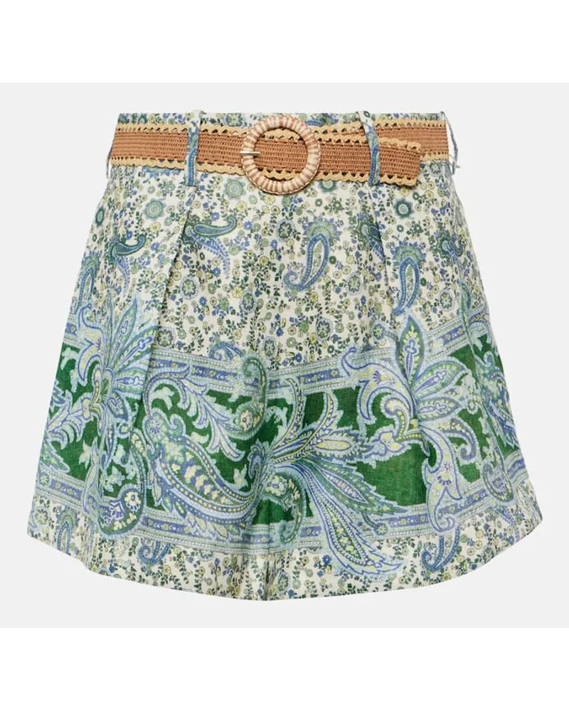 Zimmermann Shorts Ottie in lino con stampa paisley Verde