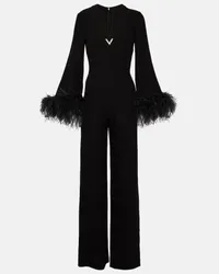 Valentino Garavani Jumpsuit in seta con piume Nero