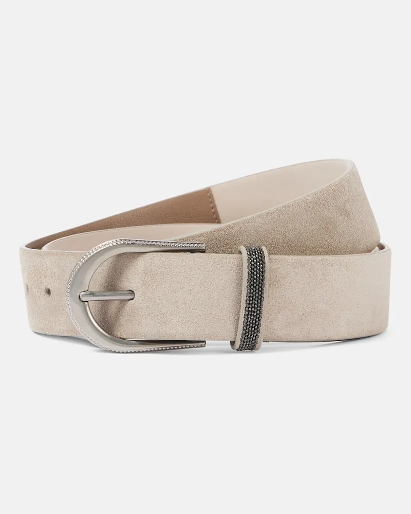 Brunello Cucinelli Cintura in suede con monili Bianco