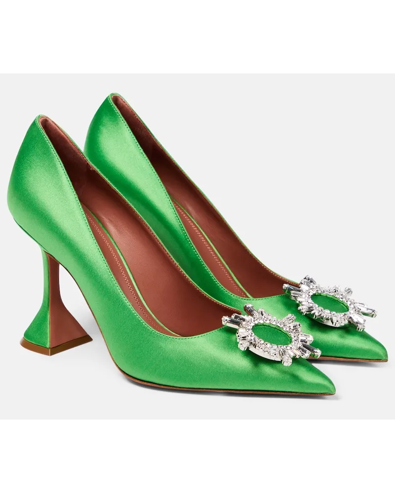 Amina Muaddi Pumps Begum in raso con cristalli Verde