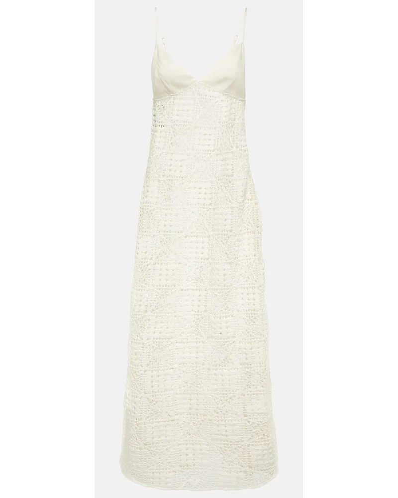 SIR Abito midi in crochet di cotone Bianco