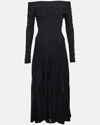 Alaïa Alaïa Abito midi in jersey con scollo bardot Nero