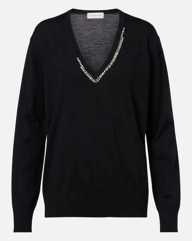 Dries van Noten Pullover in lana con decorazioni Nero