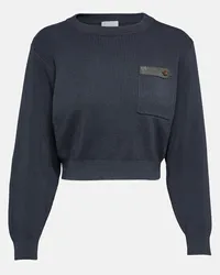 Brunello Cucinelli Pullover cropped di cotone a coste Blu