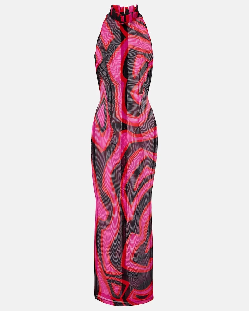 Emilio Pucci Abito lungo Labirinto con scollo all'americana Rosa