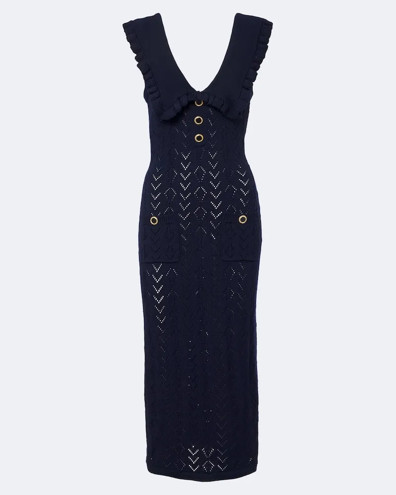 Alessandra Rich Abito midi in maglia di lana vergine Blu