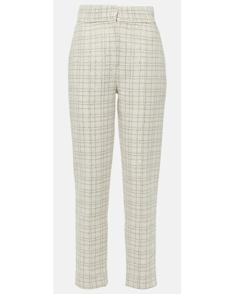 Elie Saab Pantaloni in tweed di misto seta con paillettes Bianco