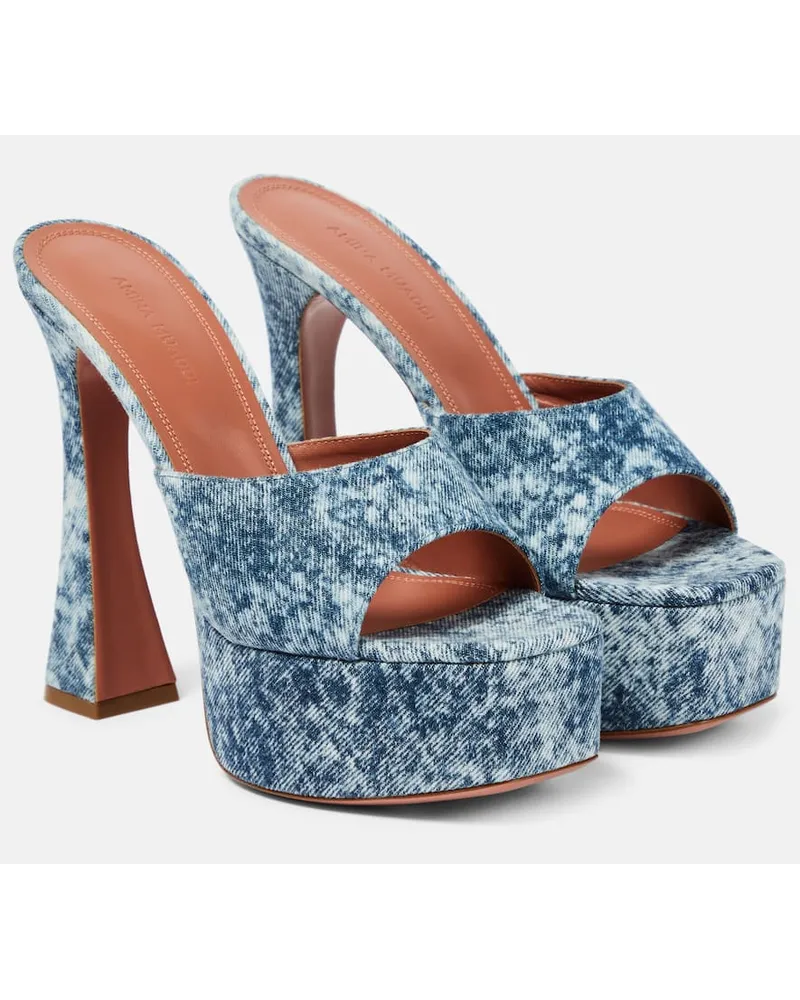 Amina Muaddi Mules Dalida in denim con plateau Blu
