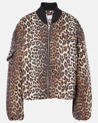 Ganni Bomber in canvas con stampa leopardata Marrone