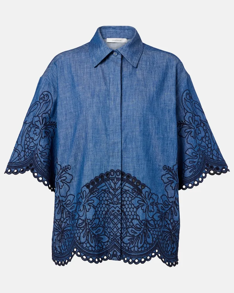 Zimmermann Camicia di jeans Coco con ricamo Blu