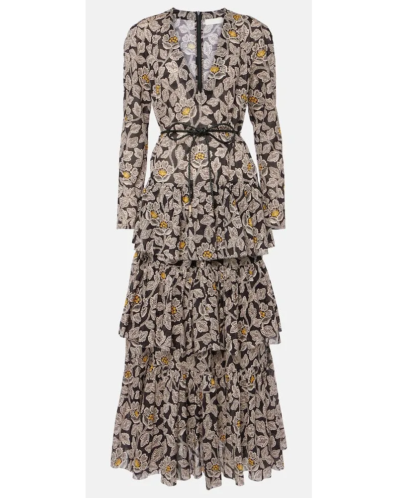 Zimmermann Abito midi Ottie in cotone con stampa Nero
