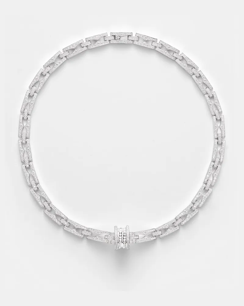 Bulgari Collana B.zero1 in oro bianco 18kt con diamanti Argento