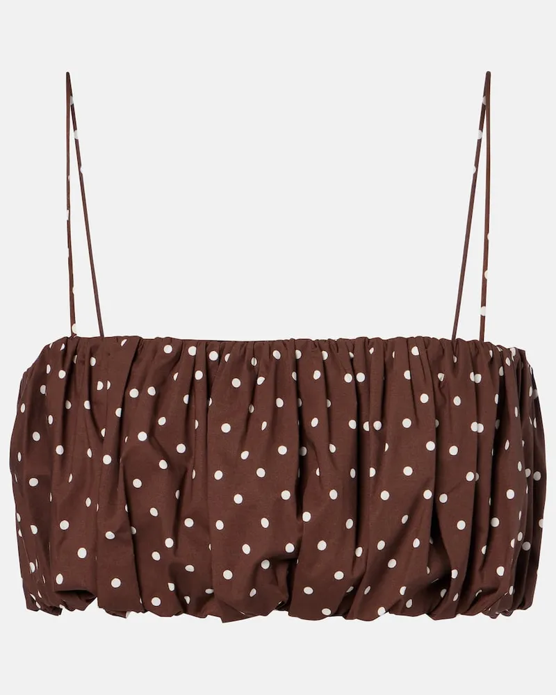 ROTATE Birger Christensen Top cropped in misto cotone a pois Marrone