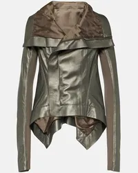 Rick Owens Giacca biker in pelle metallizzata Grigio