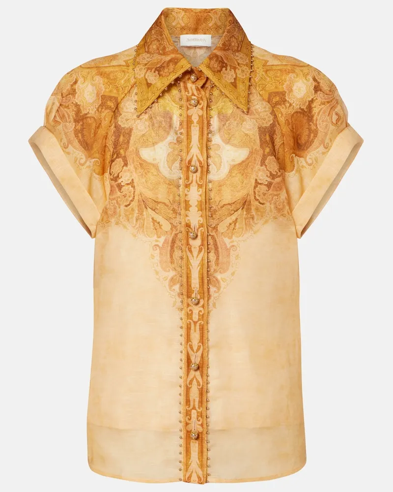 Zimmermann Blusa Como in lino e seta con stampa Arancione