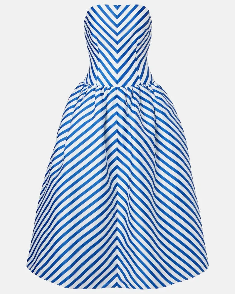 Self-Portrait Abito bustier midi in taffetÃ  a righe Blu