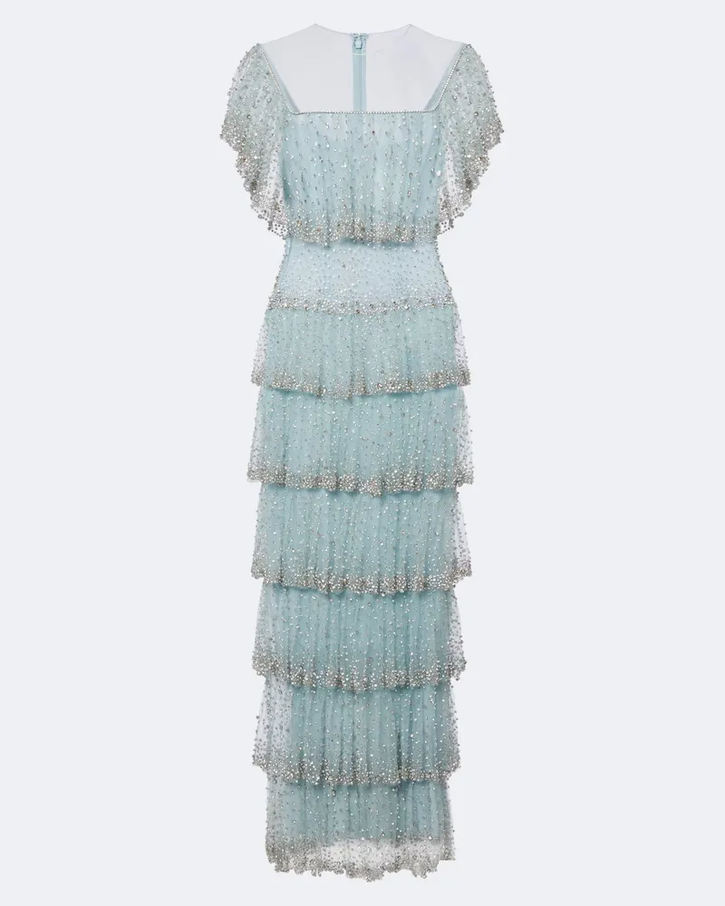 COSTARELLOS Abito lungo in mesh con cristalli Blu