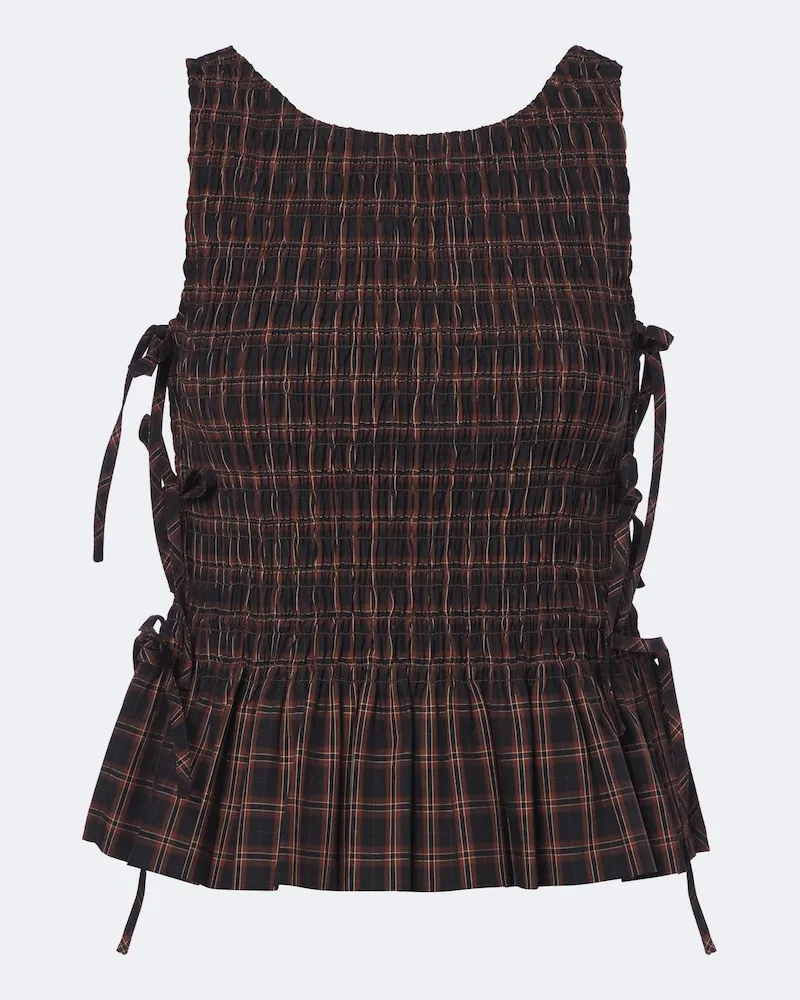 Ganni Top in cotone a quadri Marrone