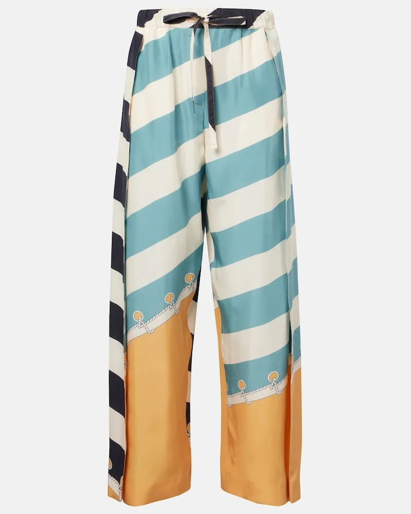 Loewe Pantaloni a gamba larga in seta con stampa Multicolore