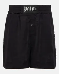 Palm Angels Shorts in lino con logo Nero