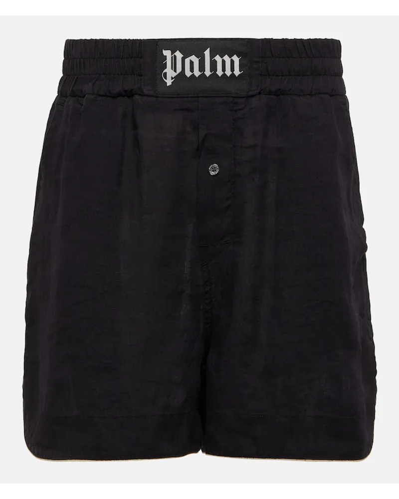Palm Angels Shorts in lino con logo Nero