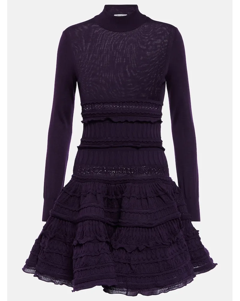 Alaïa AlaÃ¯a Miniabito in lana con volant Grigio