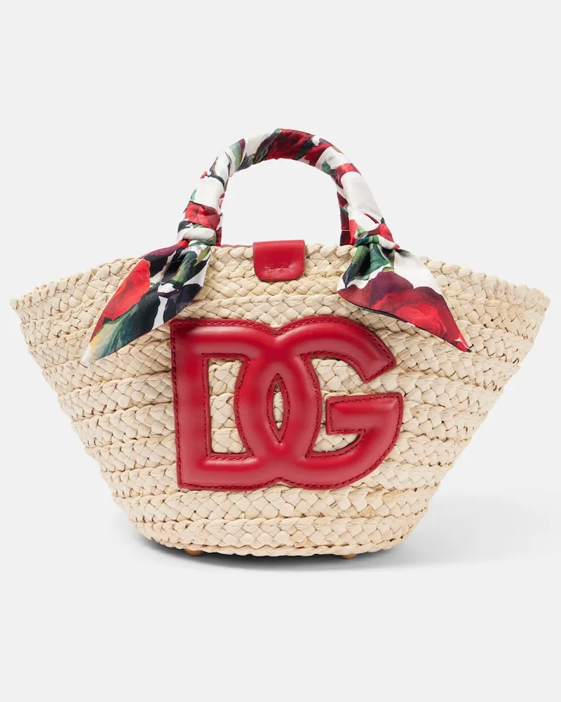 Dolce & Gabbana Borsa Kendra Small in paglia con pelle Rosso