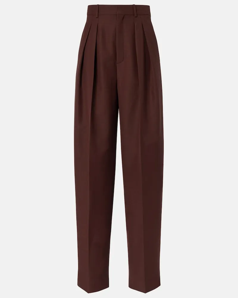 Saint Laurent Pantaloni a gamba larga in lana e mohair Marrone