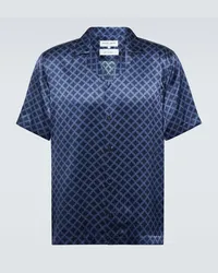 Frescobol Carioca Camicia bowling Roberto in seta Blu