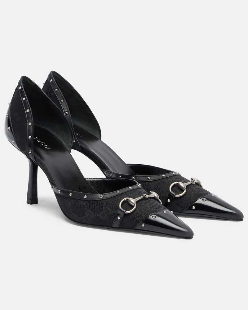 Gucci Pumps Savoy Horsebit in canvas GG Nero